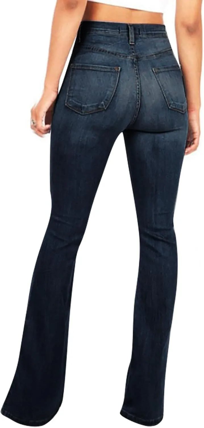 FQZWONG High Waisted Bell Bottom Jeans for Women Plus Size Wide Leg Flare Jeans Slim Fit Solid Stretch Denim Pants