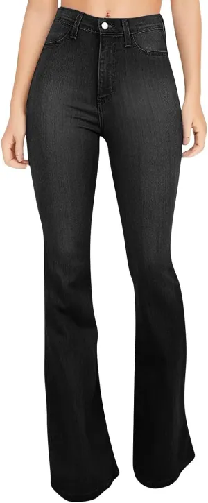 FQZWONG High Waisted Bell Bottom Jeans for Women Plus Size Wide Leg Flare Jeans Slim Fit Solid Stretch Denim Pants
