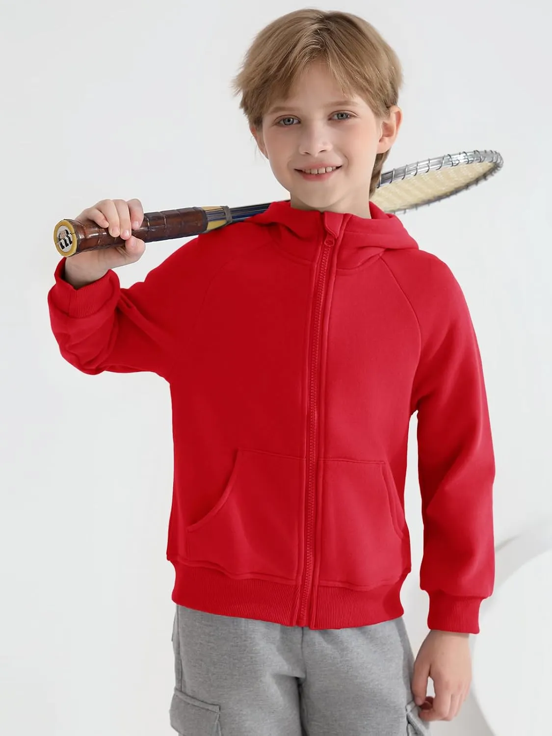 Haloumoning Boys Zip Up Fleece Hoodies Kids Raglan Long Sleeve Lightweight Hooded Sweatshirts with Pocket 5-14 Years