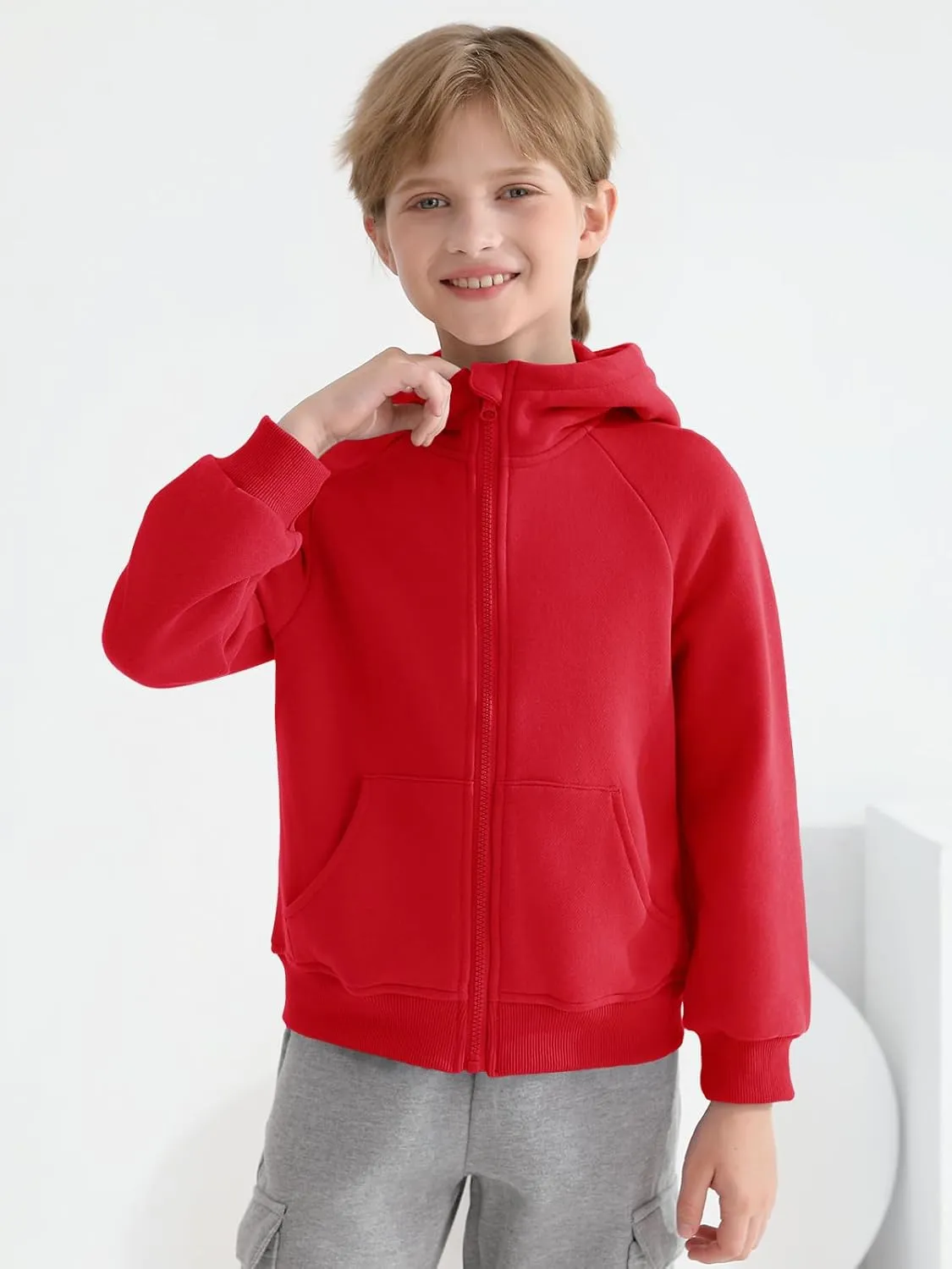 Haloumoning Boys Zip Up Fleece Hoodies Kids Raglan Long Sleeve Lightweight Hooded Sweatshirts with Pocket 5-14 Years