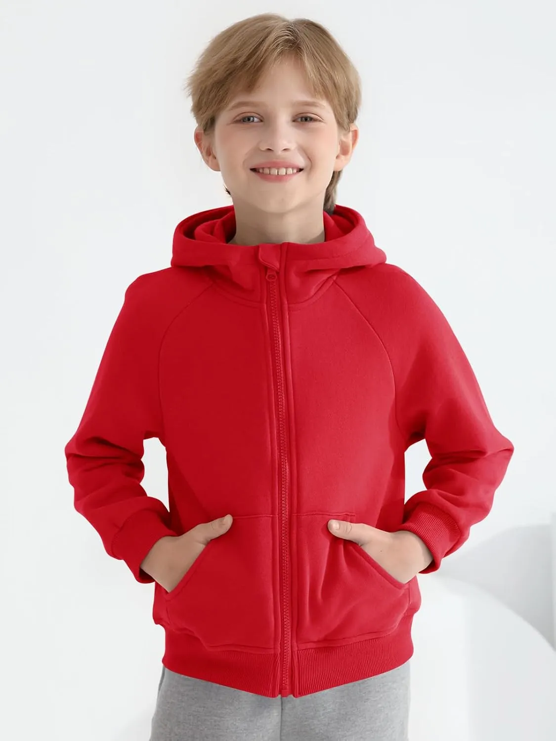 Haloumoning Boys Zip Up Fleece Hoodies Kids Raglan Long Sleeve Lightweight Hooded Sweatshirts with Pocket 5-14 Years