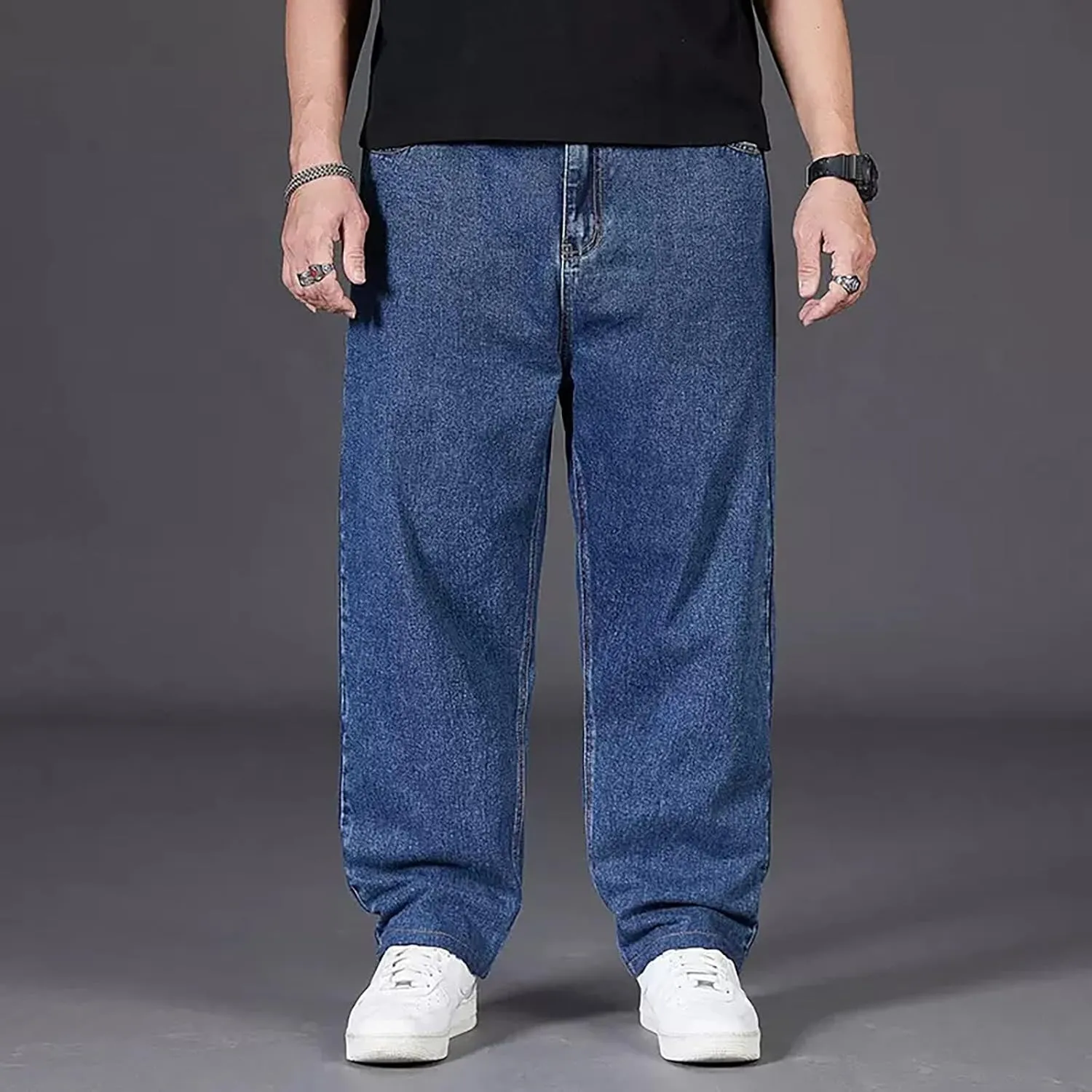 Hip Hop Jeans for Men Joggers Loose Fit Streetwear Biker Baggy Denim Pants Stylish Loose Elastic Waist Vintage Jeans