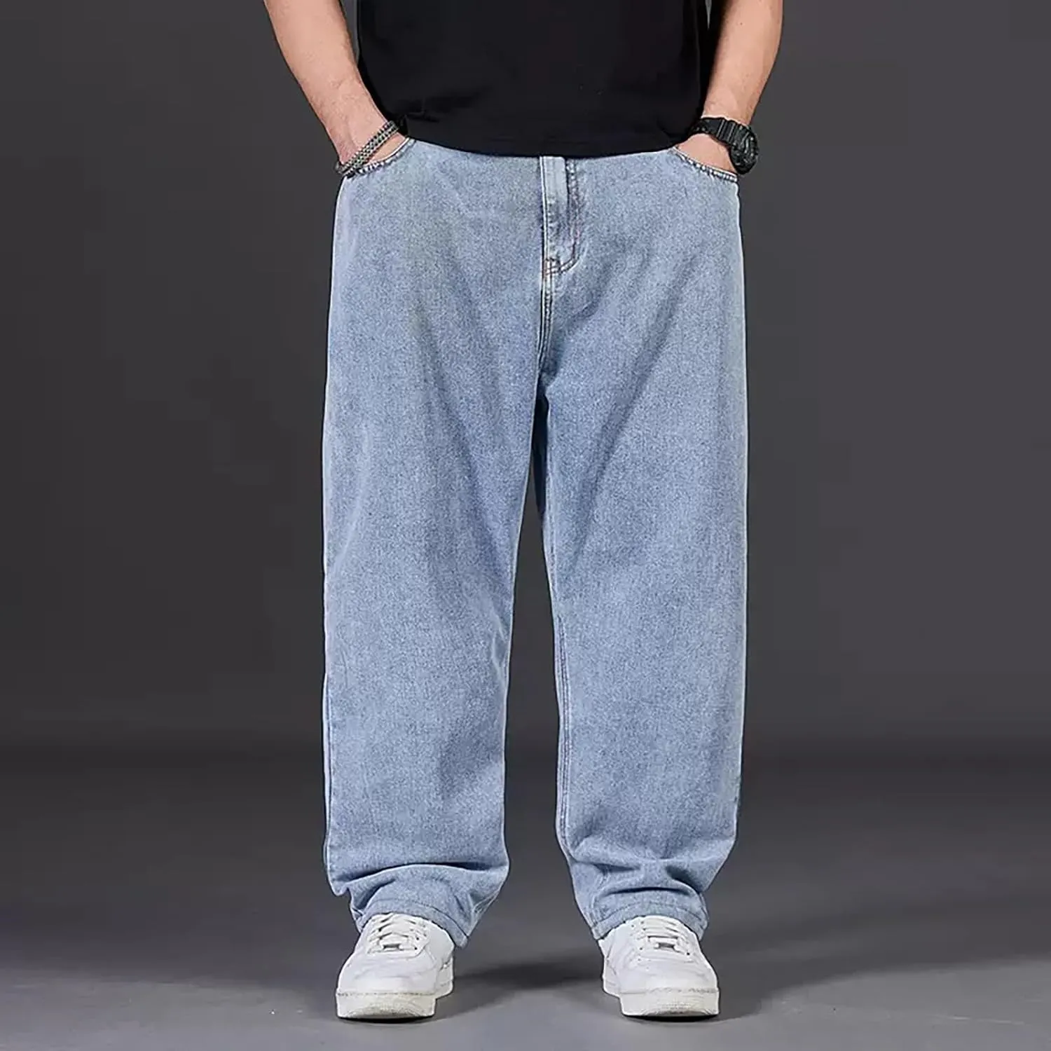 Hip Hop Jeans for Men Joggers Loose Fit Streetwear Biker Baggy Denim Pants Stylish Loose Elastic Waist Vintage Jeans