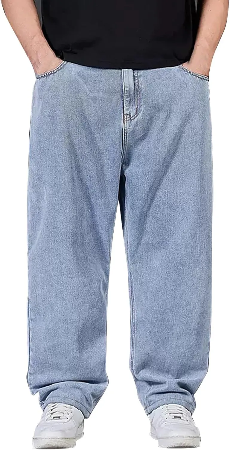 Hip Hop Jeans for Men Joggers Loose Fit Streetwear Biker Baggy Denim Pants Stylish Loose Elastic Waist Vintage Jeans