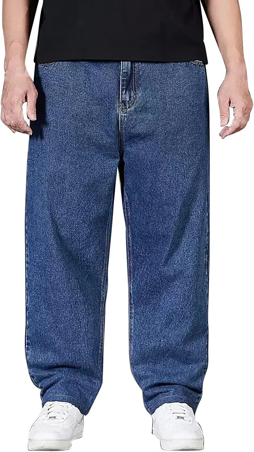 Hip Hop Jeans for Men Joggers Loose Fit Streetwear Biker Baggy Denim Pants Stylish Loose Elastic Waist Vintage Jeans
