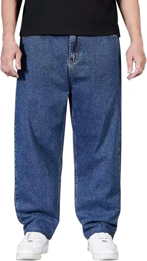 Hip Hop Jeans for Men Joggers Loose Fit Streetwear Biker Baggy Denim Pants Stylish Loose Elastic Waist Vintage Jeans