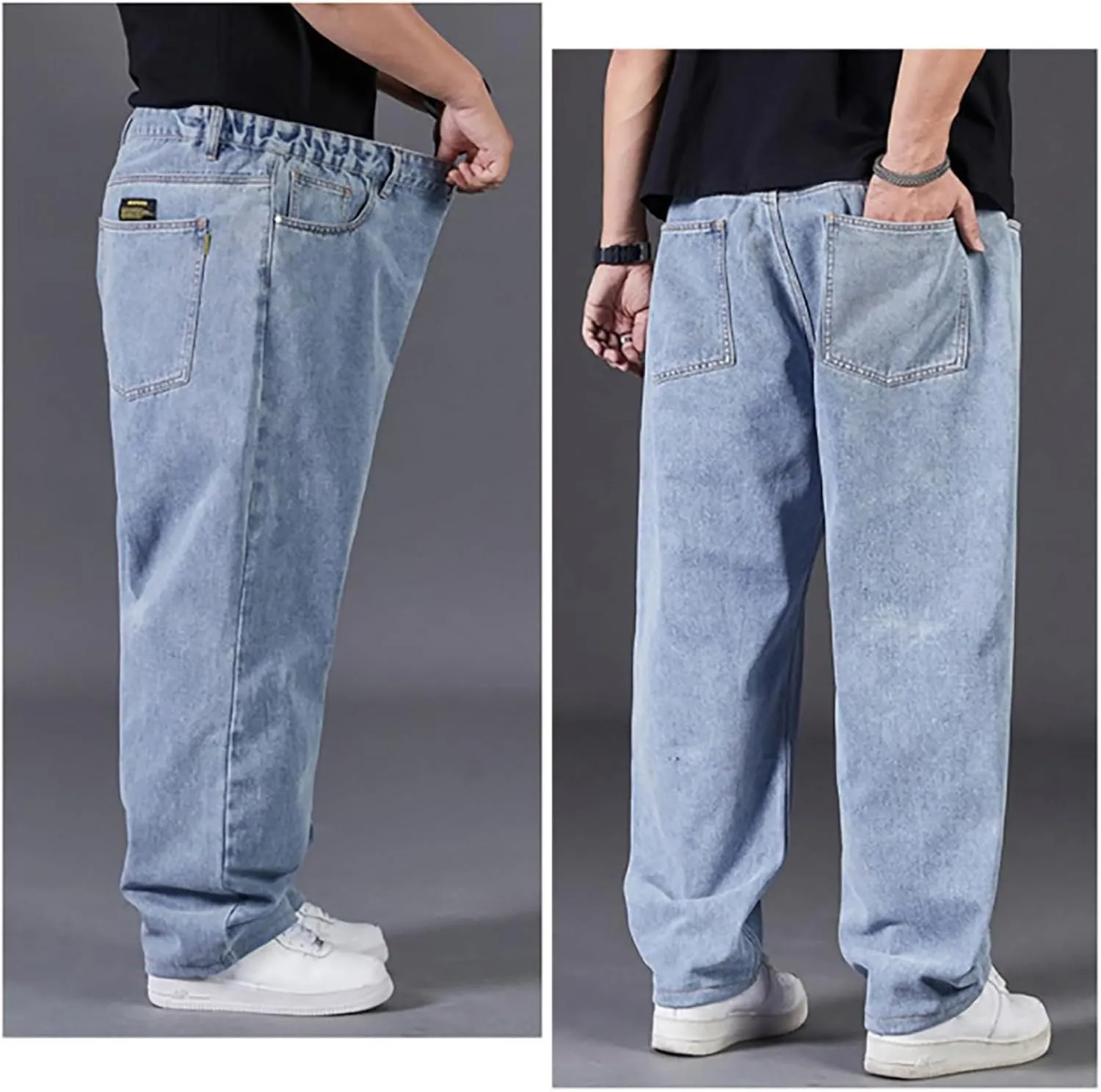 Hip Hop Jeans for Men Joggers Loose Fit Streetwear Biker Baggy Denim Pants Stylish Loose Elastic Waist Vintage Jeans