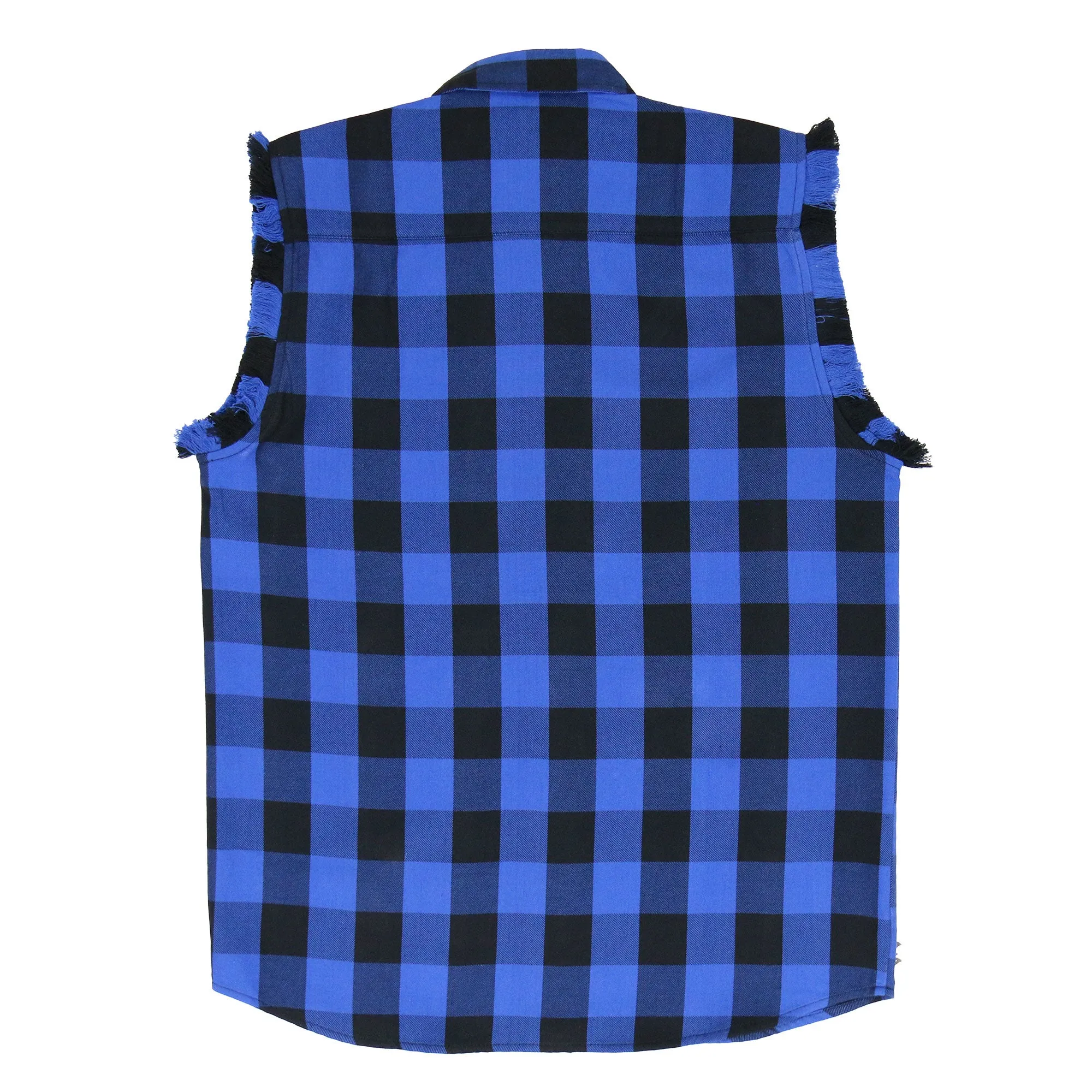 Hot Leathers No Sleeve Fringe Blue and Black Flannel FLM5208
