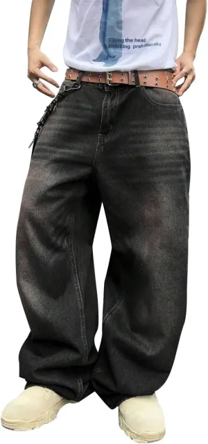 HUNGSON Mens Baggy Jeans for Men Women Wide Leg Denim Pants Casual Loose Fit Long Trousers Streetwear Hip Hop Jeans