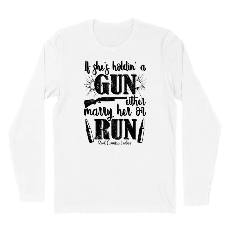 If She's Holdin' A Gun Black Print Hoodies & Long Sleeves