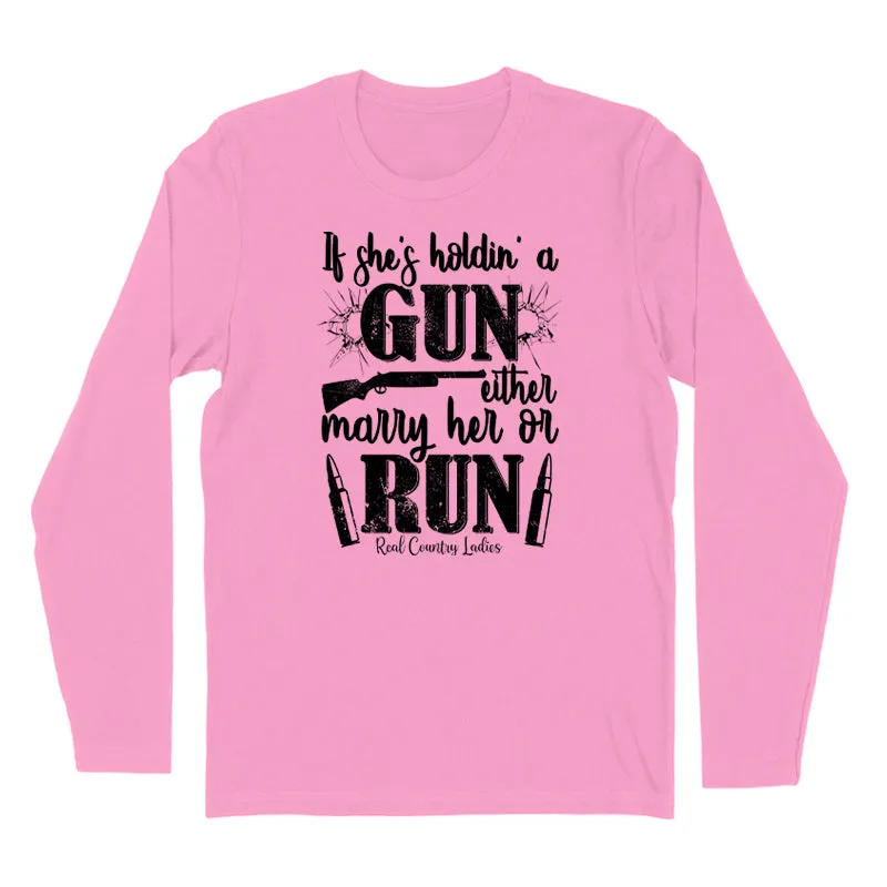 If She's Holdin' A Gun Black Print Hoodies & Long Sleeves