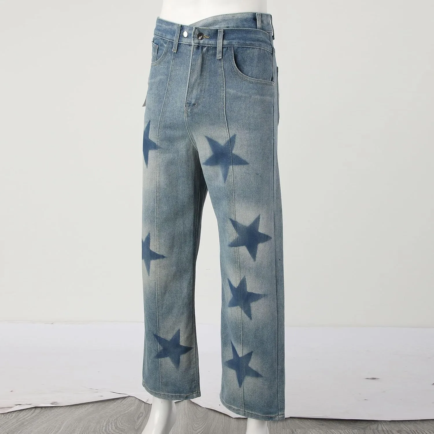 Jeans for Men Baggy Cargo Pants Y2K Star Graphic High Street Straight Wide Leg Jeans 90s Vintage Baggy Cargo Denim Trousers