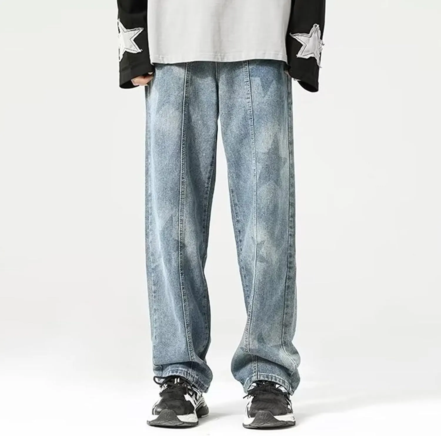 Jeans for Men Baggy Cargo Pants Y2K Star Graphic High Street Straight Wide Leg Jeans 90s Vintage Baggy Cargo Denim Trousers