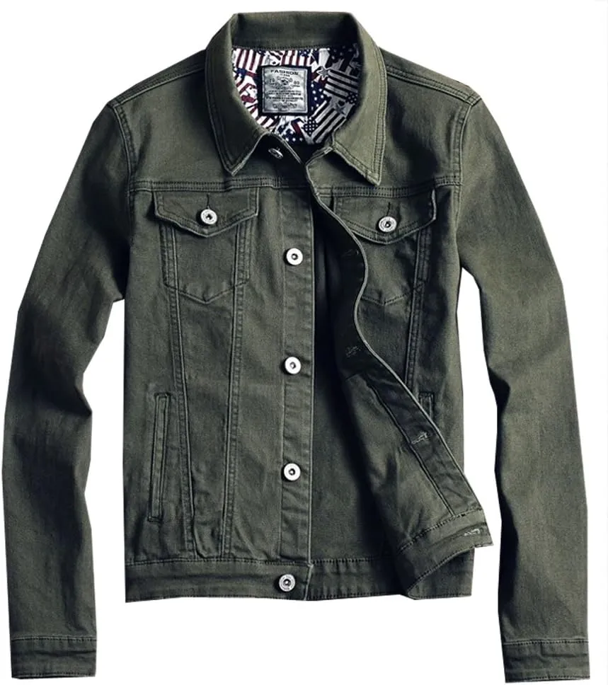 Kedera Men Denim Jacket Casual Slim Fit Button Down Biker Jeans