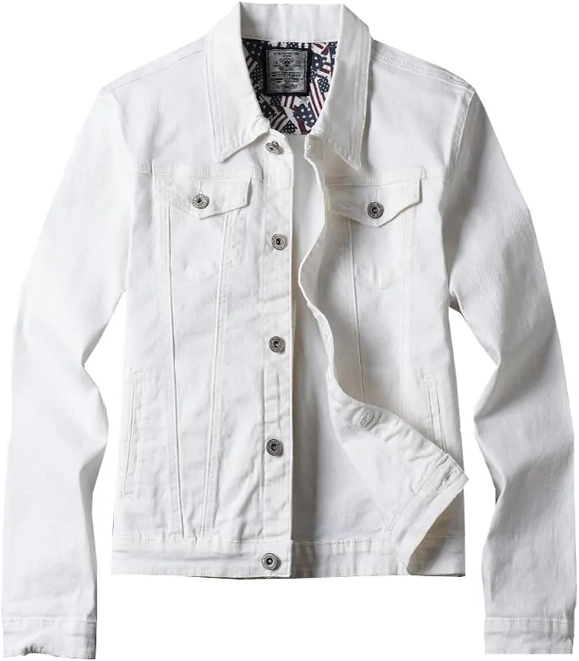 Kedera Men Denim Jacket Casual Slim Fit Button Down Biker Jeans