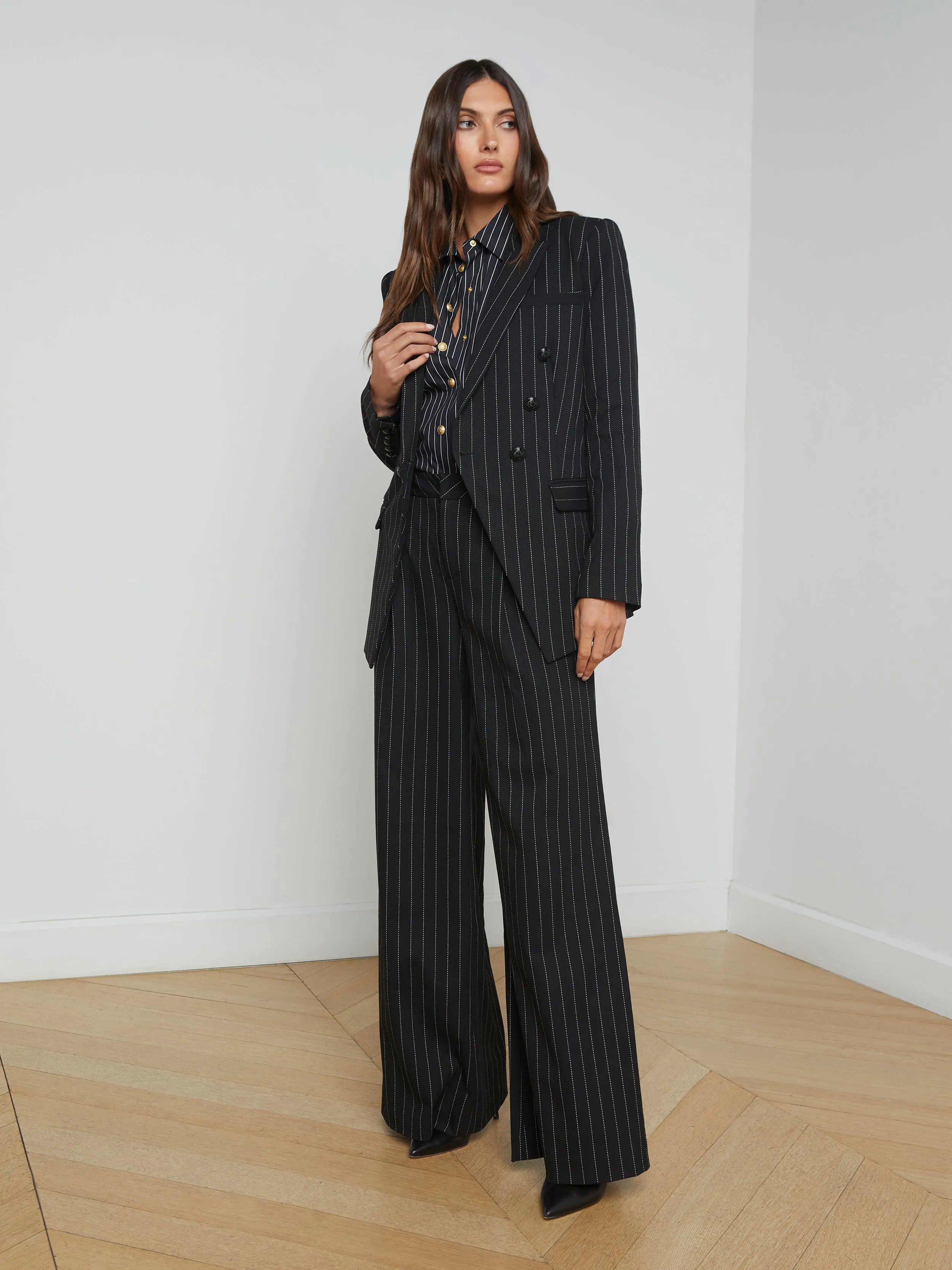 Kendi Pinstriped Long Blazer