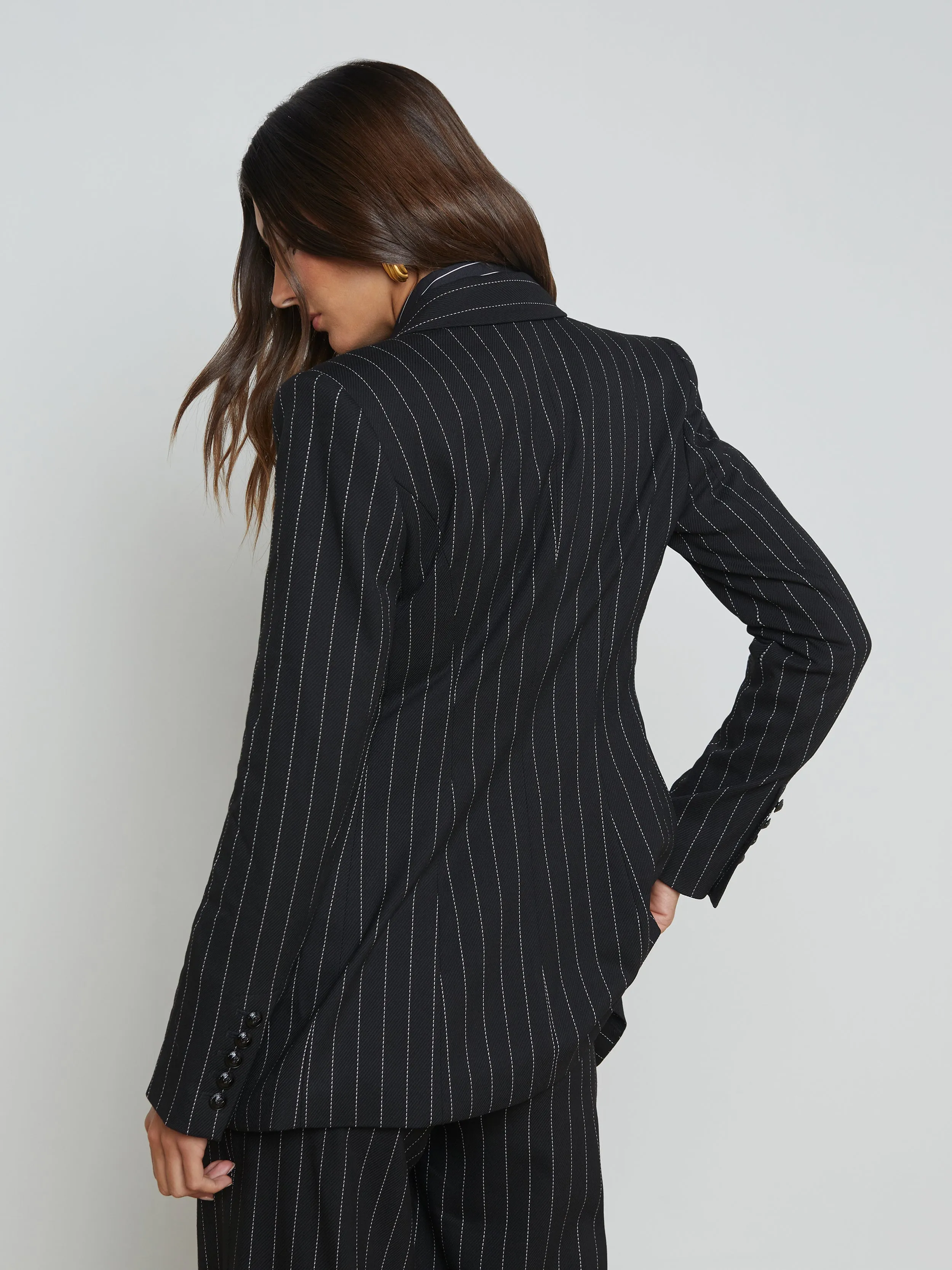 Kendi Pinstriped Long Blazer