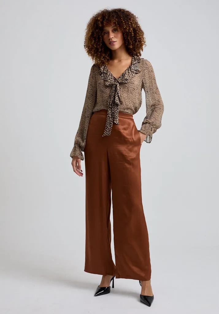 Leon Wide Leg Trouser In Brown