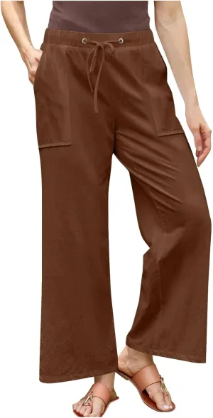 Lmdudan Plus Size Women Linen Pants Wide Leg Palazzo Pant Cotton Linen Drawstring Summer Lightweight Trousers with Pockets