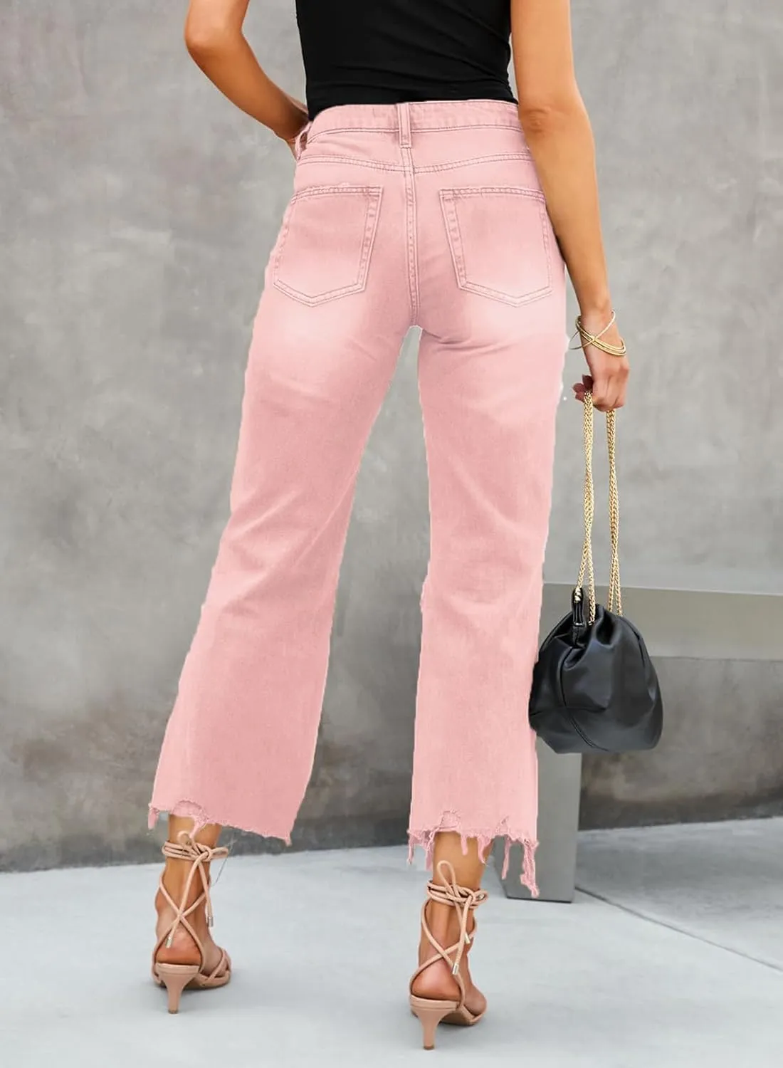 LOLONG High Waisted Ripped Flare Jeans for Women Casual Distressed Pants