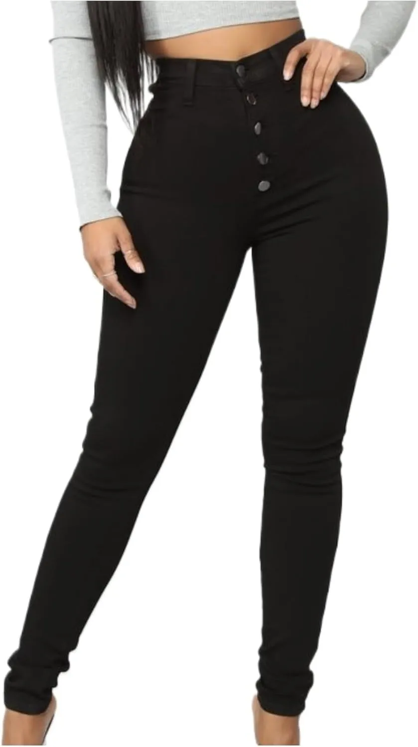 Maiyifu-GJ Butt Lifting Skinny Jeans for Women Casual Stretch Slim Fit Denim Pants Button Up High Waisted Jeans (BlackA1,X-Large)
