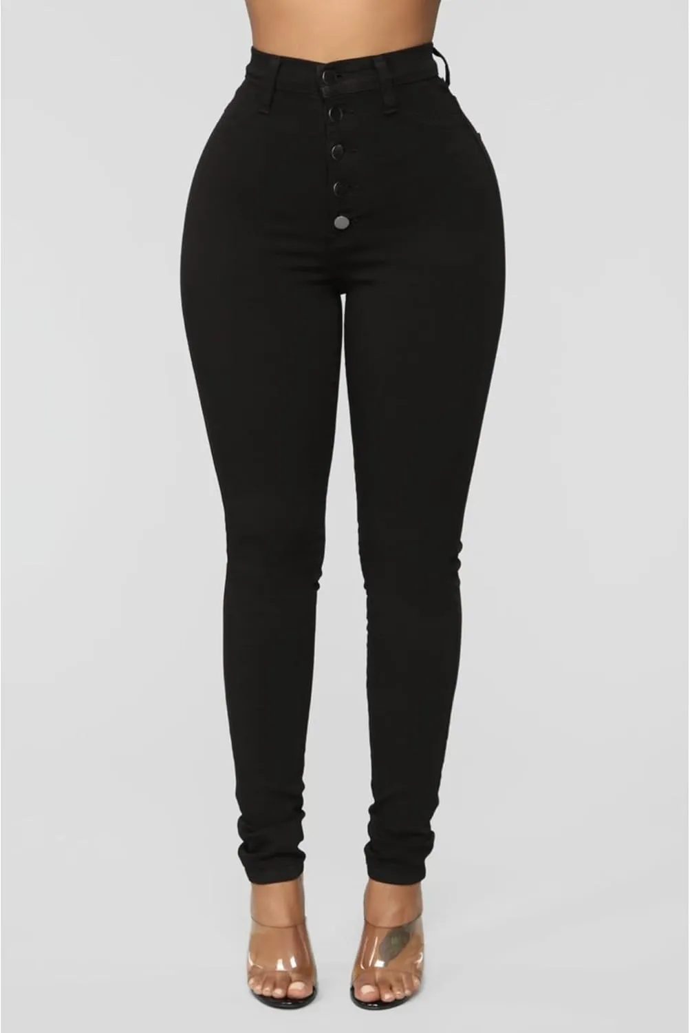 Maiyifu-GJ Butt Lifting Skinny Jeans for Women Casual Stretch Slim Fit Denim Pants Button Up High Waisted Jeans (BlackA1,X-Large)
