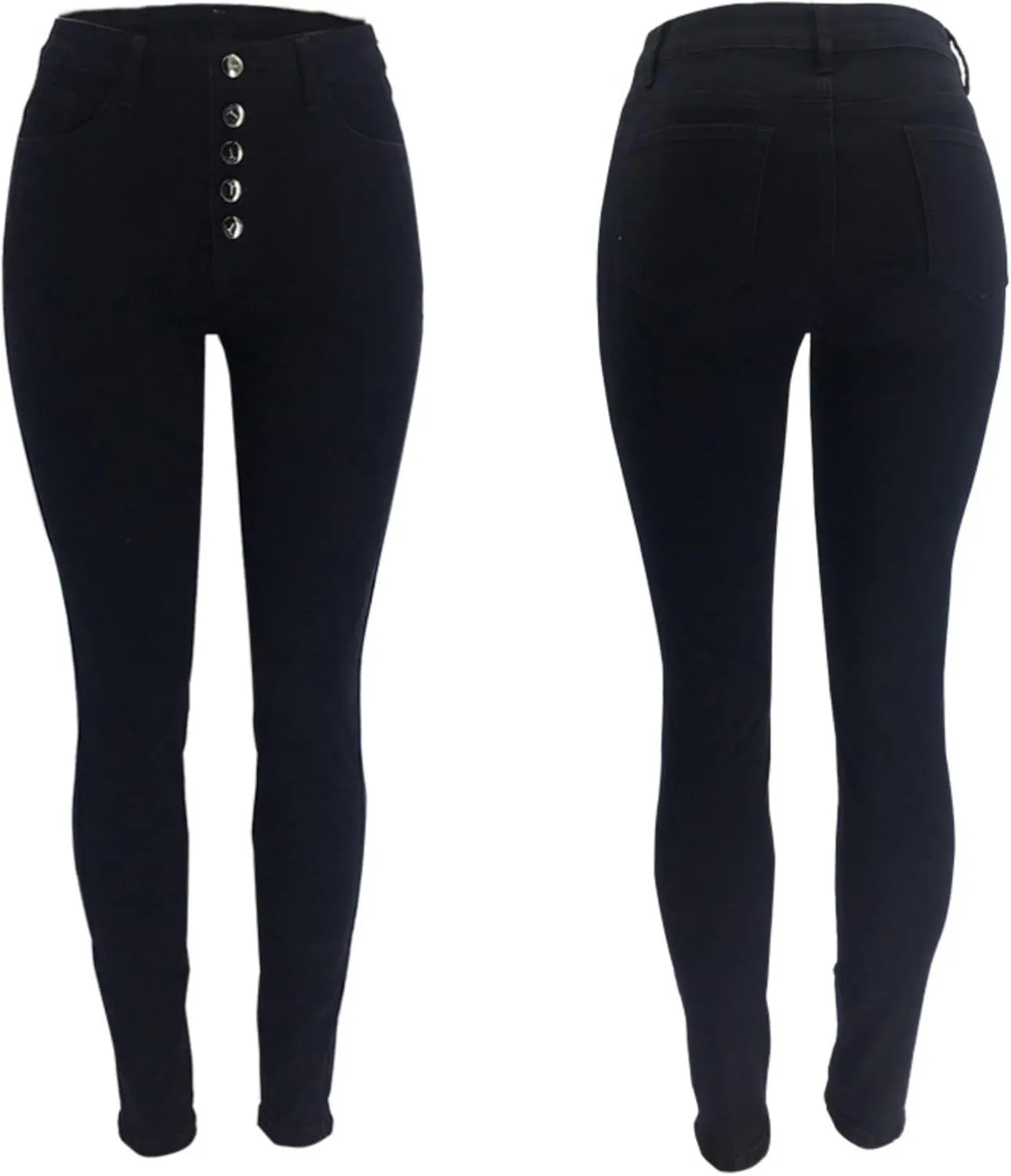 Maiyifu-GJ Butt Lifting Skinny Jeans for Women Casual Stretch Slim Fit Denim Pants Button Up High Waisted Jeans (BlackA1,X-Large)