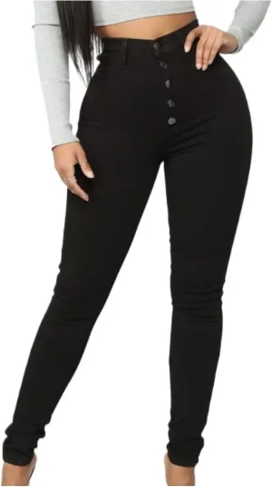 Maiyifu-GJ Butt Lifting Skinny Jeans for Women Casual Stretch Slim Fit Denim Pants Button Up High Waisted Jeans (BlackA1,X-Large)
