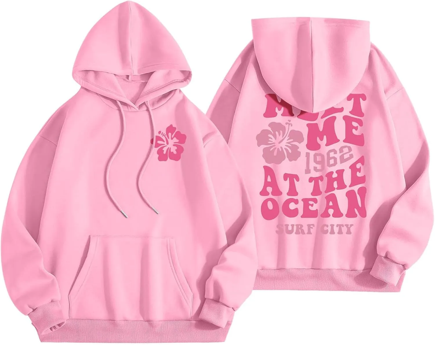 Meet Me At The Ocean Hoodies For Women Long Sleeve Hooded Sweatshirts With Pocket Drawstring Pullover Top Fall, Large