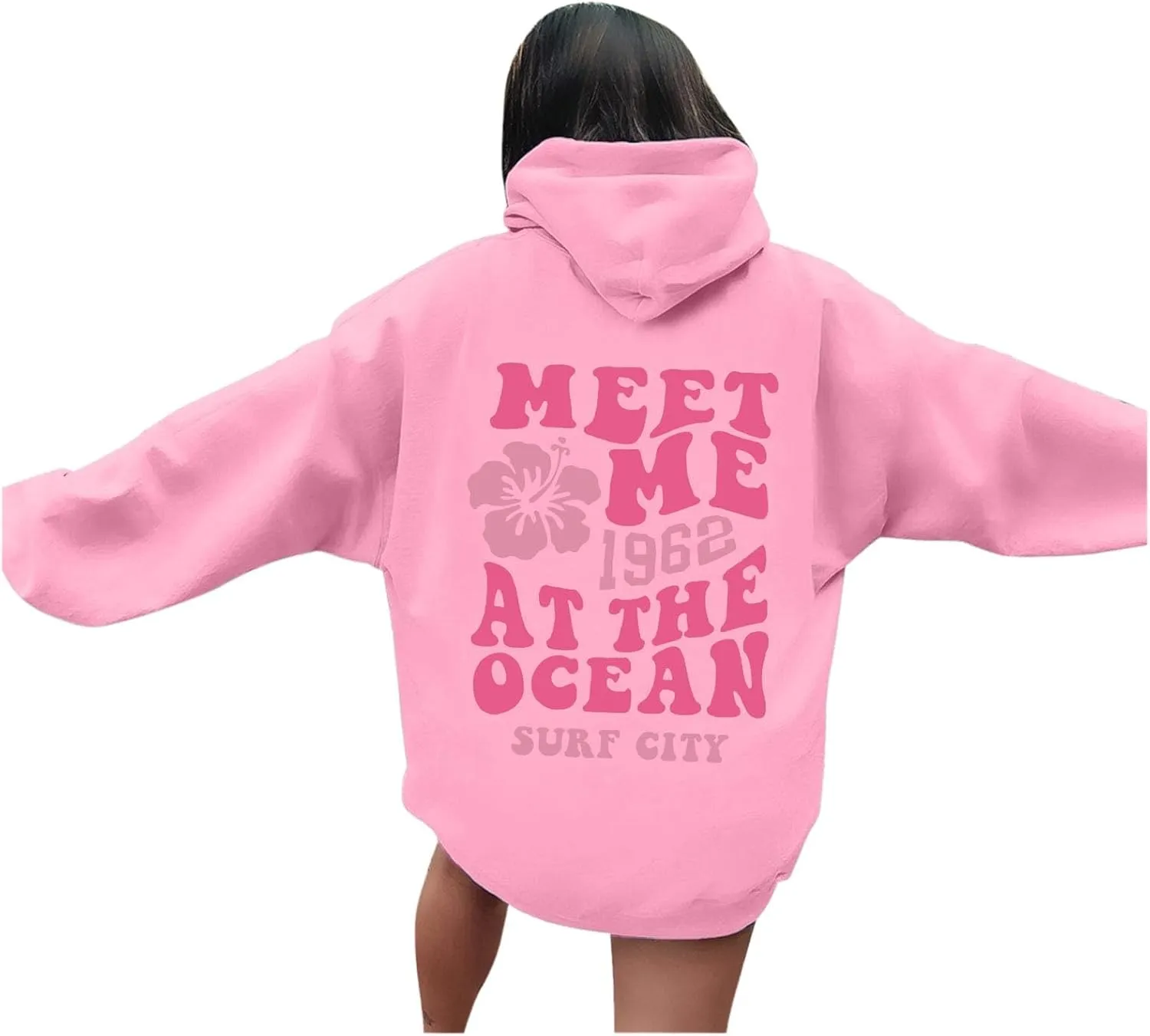 Meet Me At The Ocean Hoodies For Women Long Sleeve Hooded Sweatshirts With Pocket Drawstring Pullover Top Fall, Large