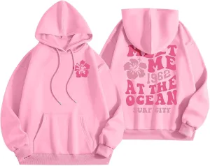 Meet Me At The Ocean Hoodies For Women Long Sleeve Hooded Sweatshirts With Pocket Drawstring Pullover Top Fall, Large