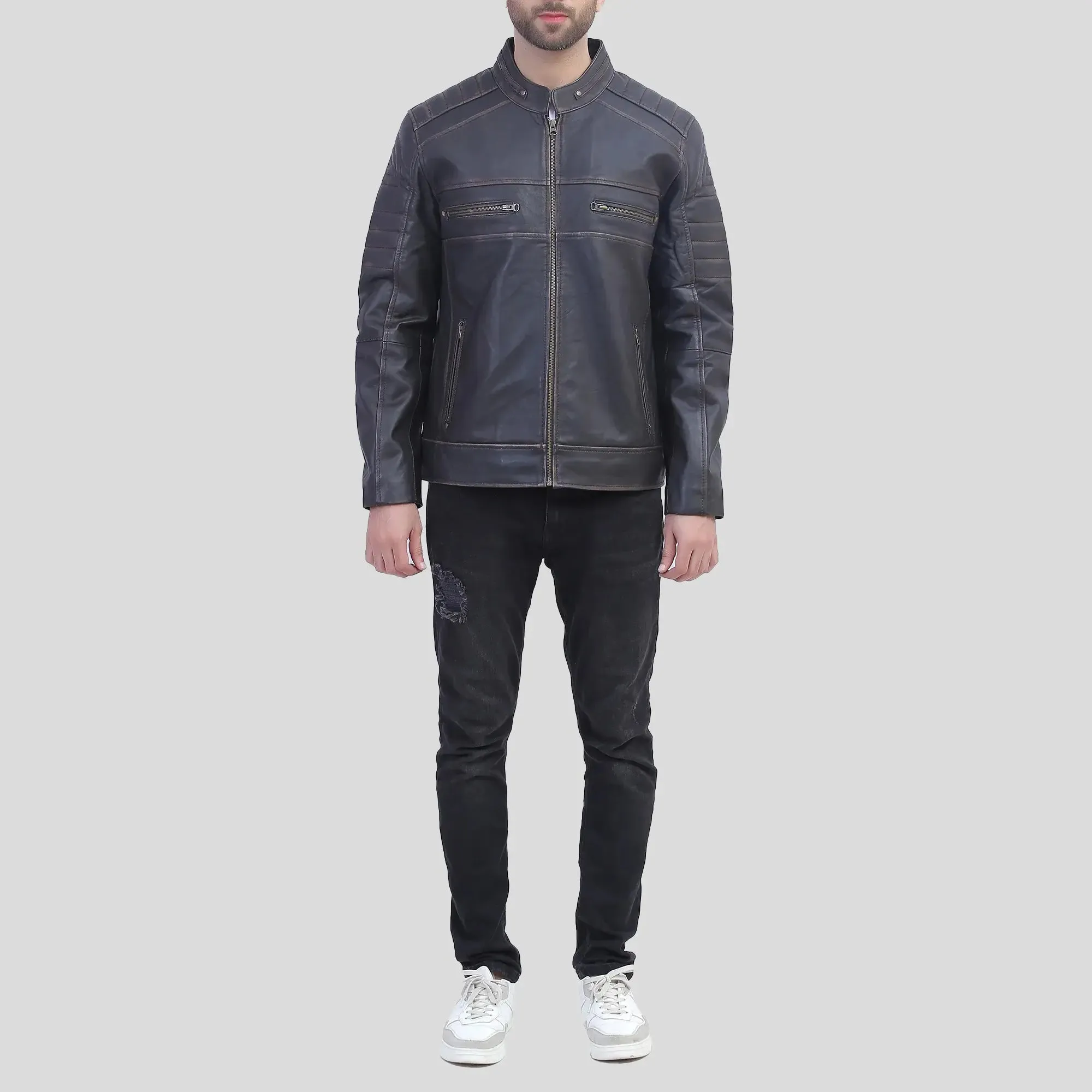 Men's Brown Rub Off Cafe Racer Leather Jacket