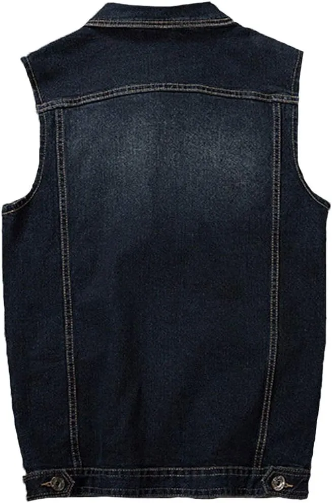 Men's Casual Button Up Denim Vest Vintage Sleeveless Jeans Vest Jacket