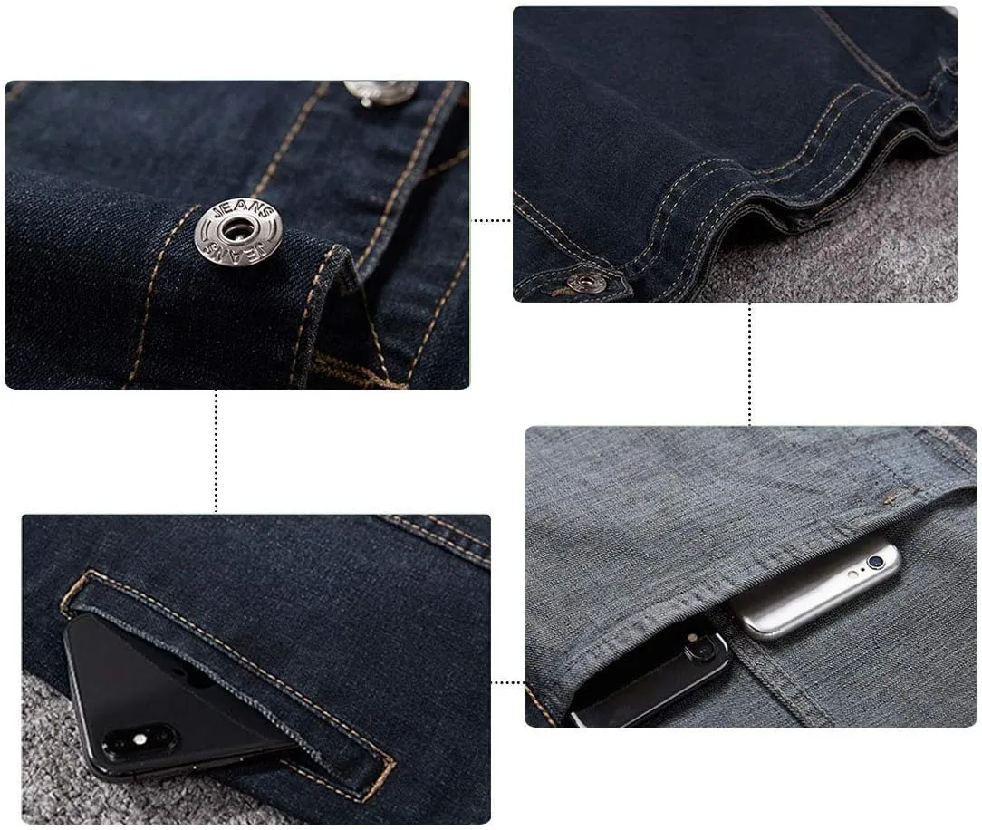 Men's Casual Button Up Denim Vest Vintage Sleeveless Jeans Vest Jacket