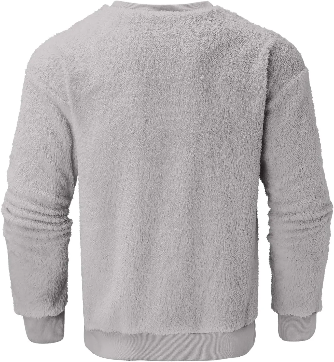 Mens Fuzzy Sherpa Sweatshirt Winter Fall Fleece Pullover Crewneck Solid Color Sweatshirts Loose Fit Plus Size Shirts