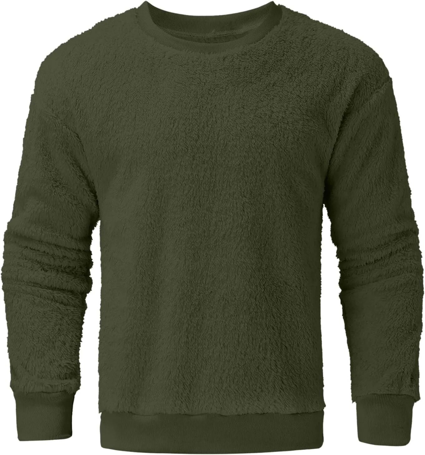 Mens Fuzzy Sherpa Sweatshirt Winter Fall Fleece Pullover Crewneck Solid Color Sweatshirts Loose Fit Plus Size Shirts