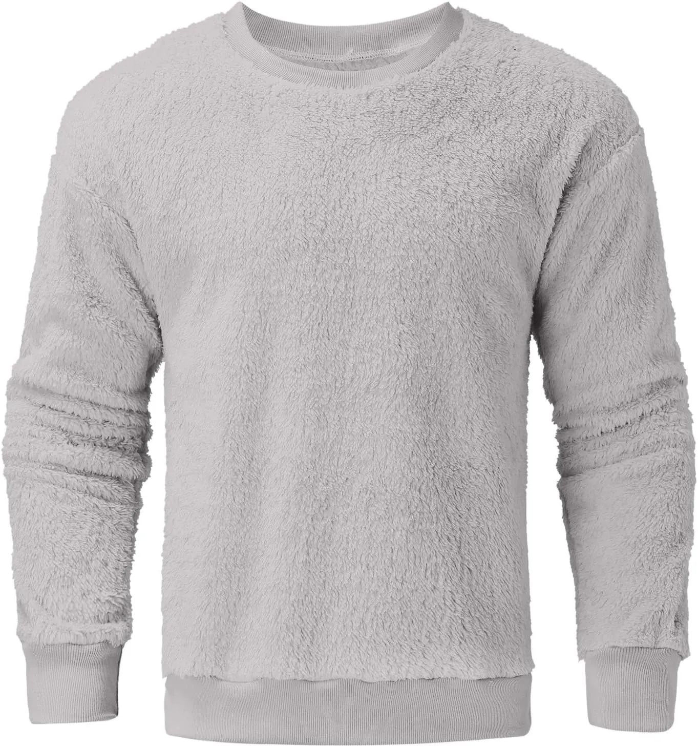 Mens Fuzzy Sherpa Sweatshirt Winter Fall Fleece Pullover Crewneck Solid Color Sweatshirts Loose Fit Plus Size Shirts