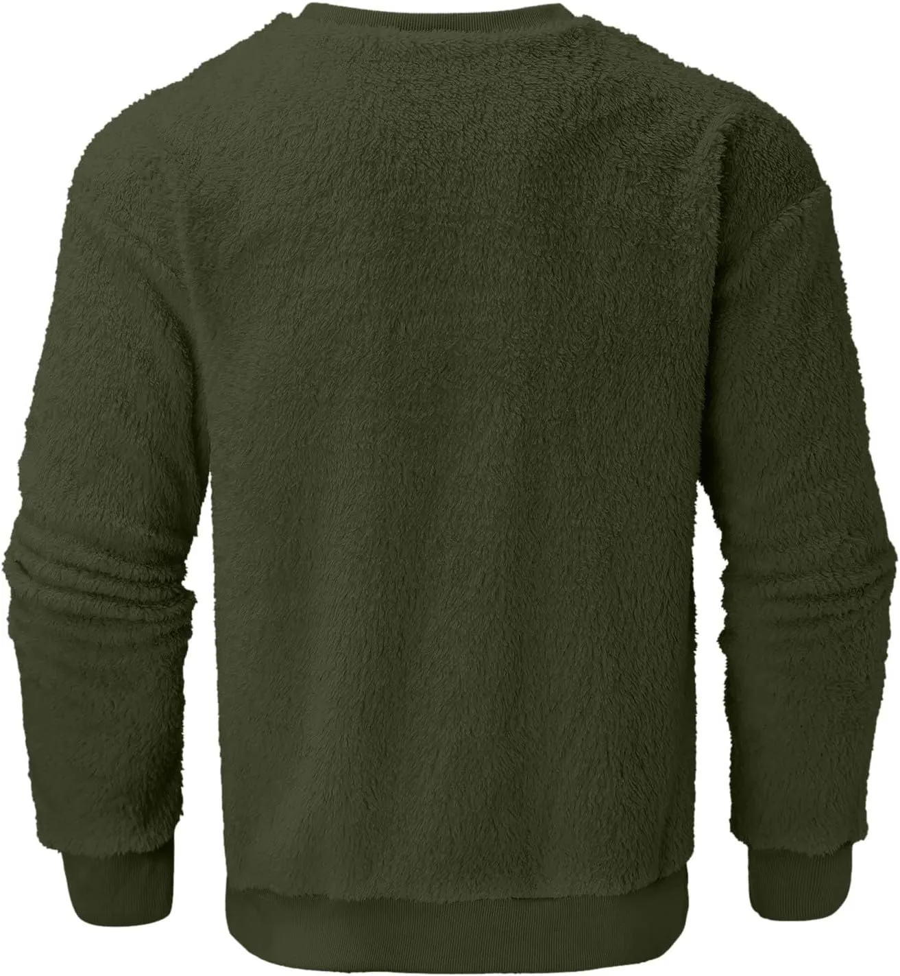 Mens Fuzzy Sherpa Sweatshirt Winter Fall Fleece Pullover Crewneck Solid Color Sweatshirts Loose Fit Plus Size Shirts