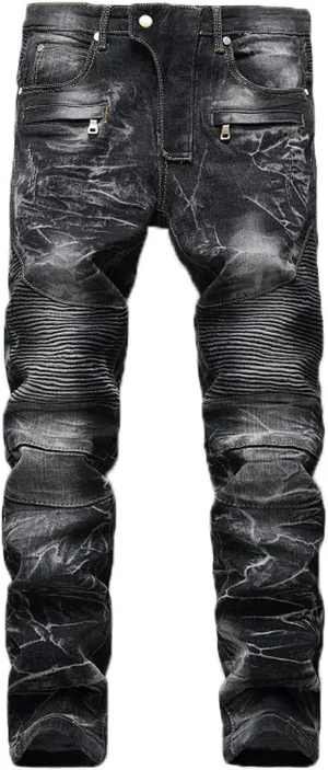 Men's Slim Fit Ripped Jeans Straight Leg Distressed Holes Denim Pants Stretch Skinny Vintage Patchwork Jeans Trousers Black