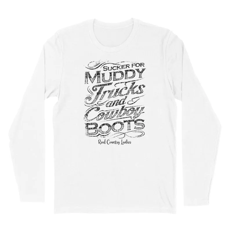 Muddy Trucks And Cowboy Boots Black Print Hoodies & Long Sleeves
