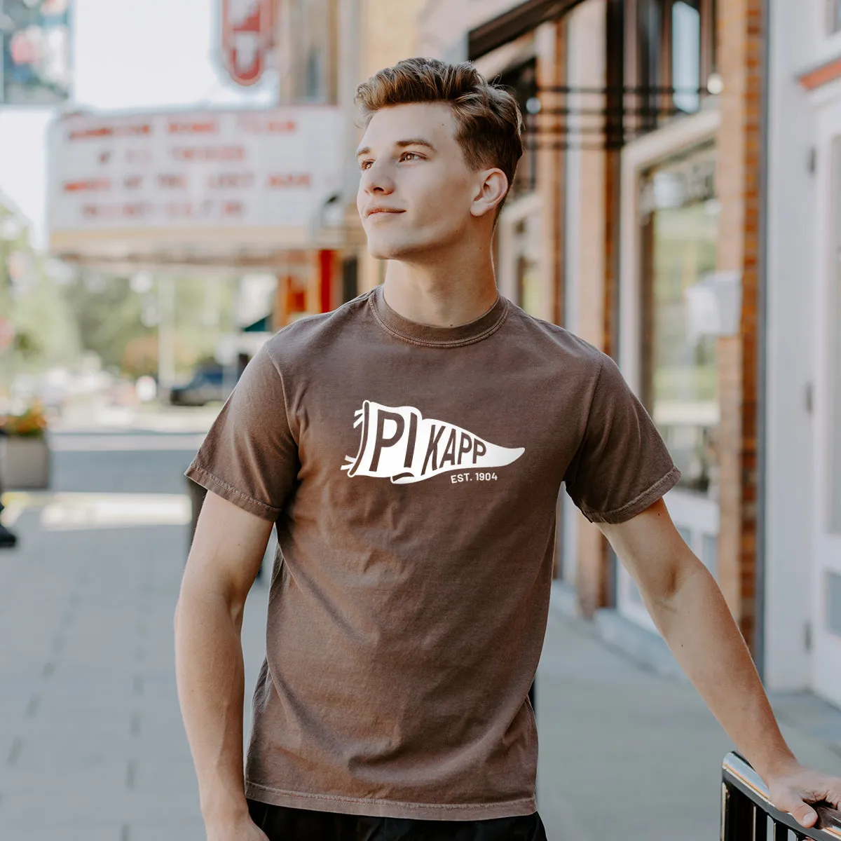 New! Pi Kapp Comfort Colors Brown Pennant Short Sleeve Tee