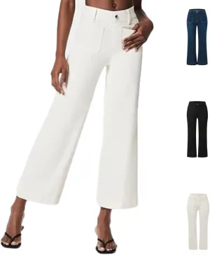 Obormi Tummy Control Wide Leg Jeans, Tummy Control Cropped Wide-Leg Jeans, High Waist Cropped Trousers for Women