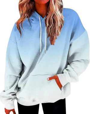 Oversized Sweatshirt for Women Gradient Pullover Hoodies Drawstring Fashion Y2K Hooded Tops Sweatshirts with Pockets