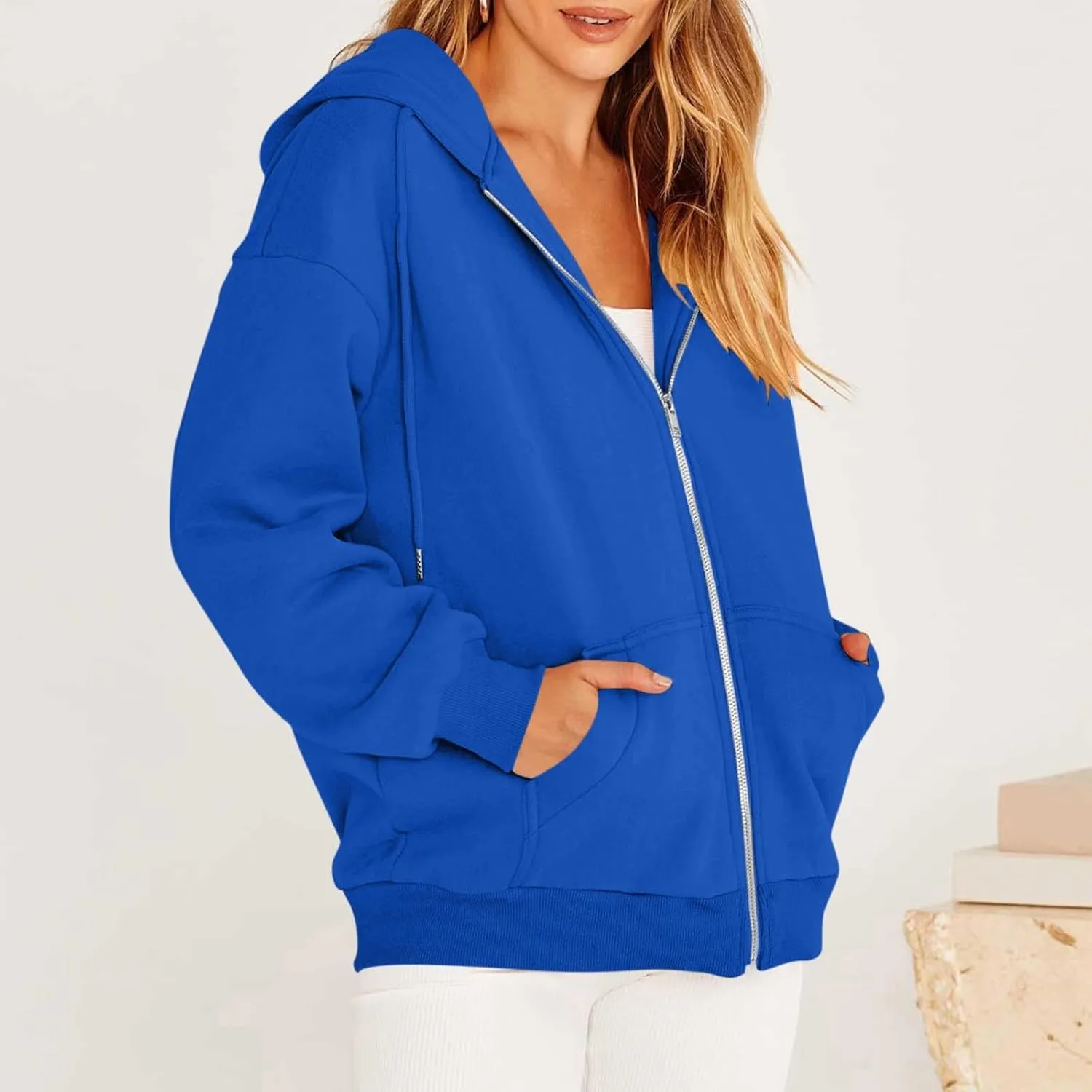 Oversized Sweatshirt for Women,Womens Casual Zip Up Hoodie Trendy Y2k Long Sleeve Jacket with Poickets