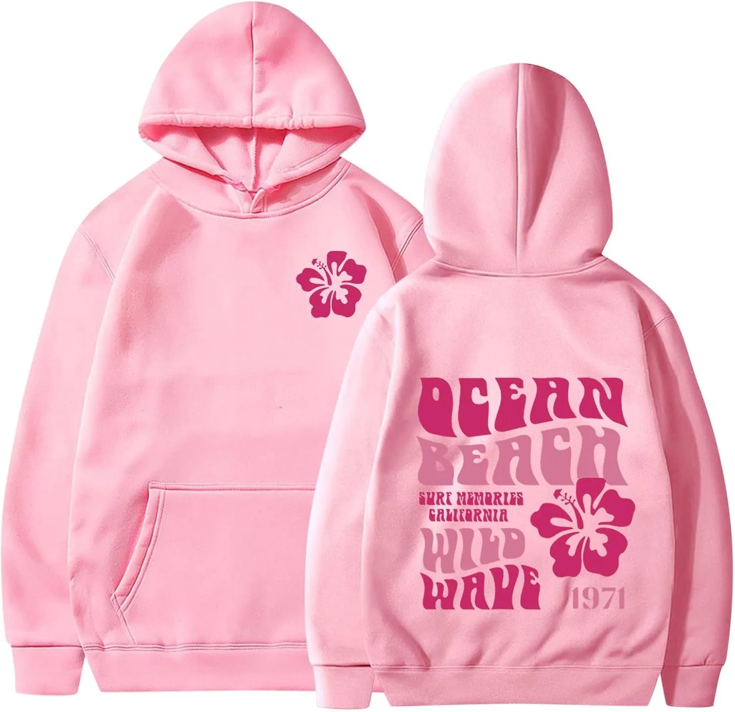 Pink Hoodie Oversized Sweatshirt for Women Teen Girls Letter Graphic Long Sleeve Drawstring Pullover Y2k Hoodies