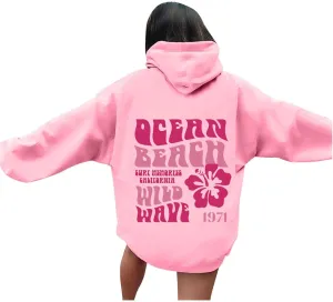 Pink Hoodie Oversized Sweatshirt for Women Teen Girls Letter Graphic Long Sleeve Drawstring Pullover Y2k Hoodies