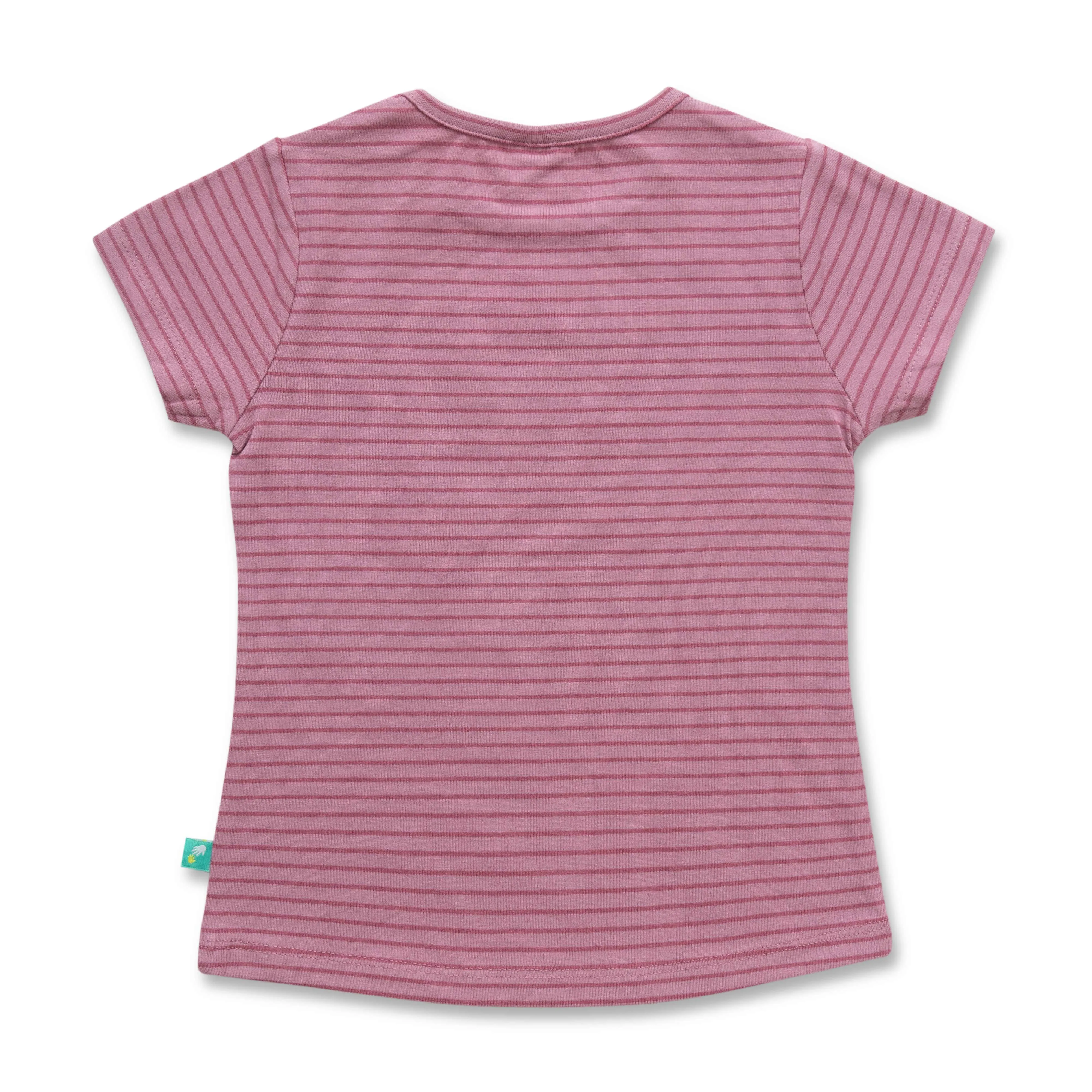 "Girls Pink Striped Butterfly T-Shirt - Short Sleeve Casual Wear"