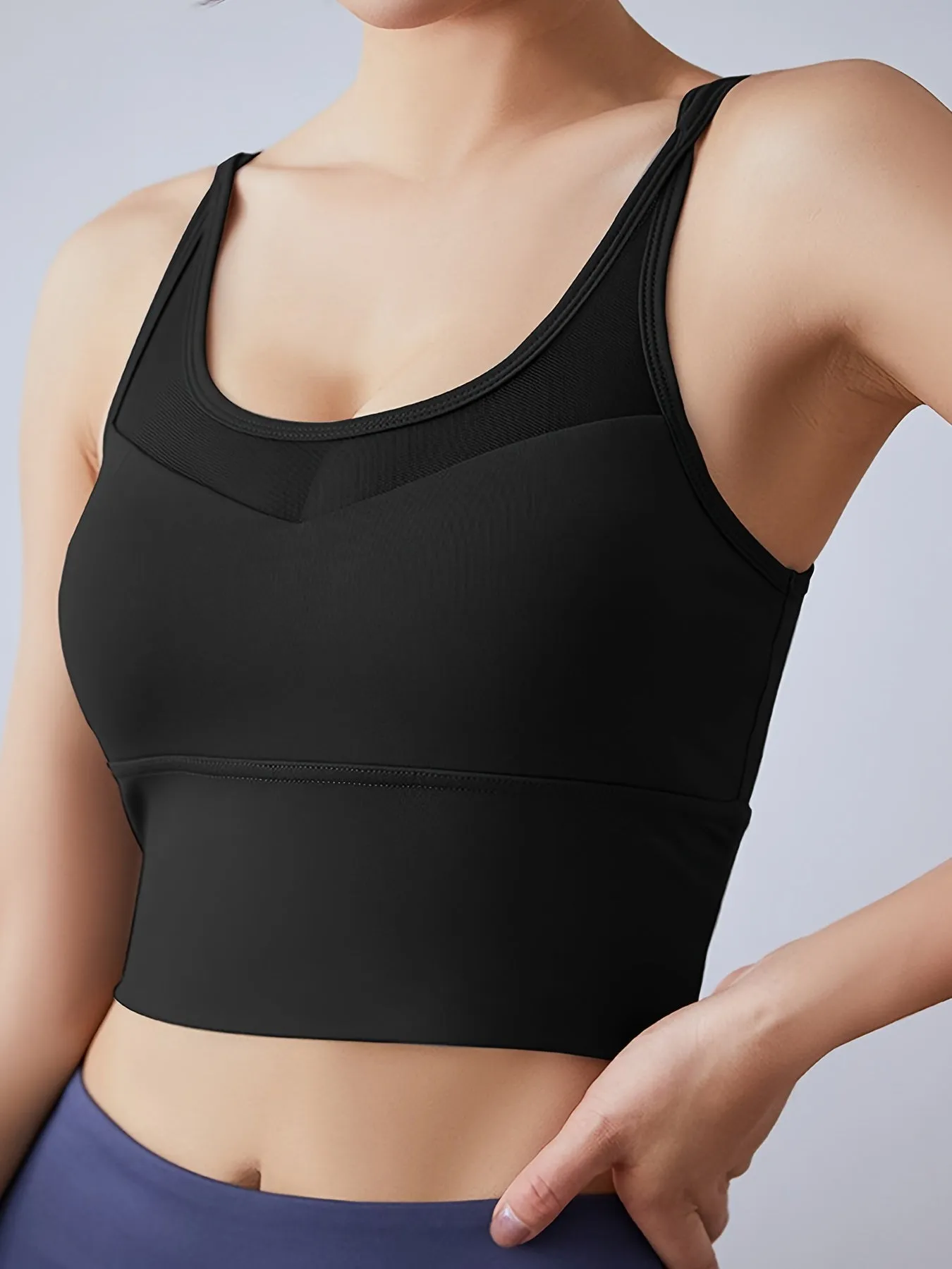 Seamless Shockproof Sports Bra Women's Mesh Breathable Cross Back Straps Camisole Tops