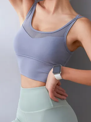 Seamless Shockproof Sports Bra Women's Mesh Breathable Cross Back Straps Camisole Tops