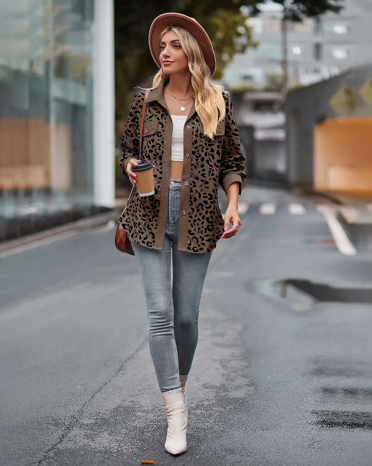 Shackets for Women 2024 Corduroy Leopard Jacket Button Down Long Sleeve Blouses Lightweight Fall Jacket Casual Coat